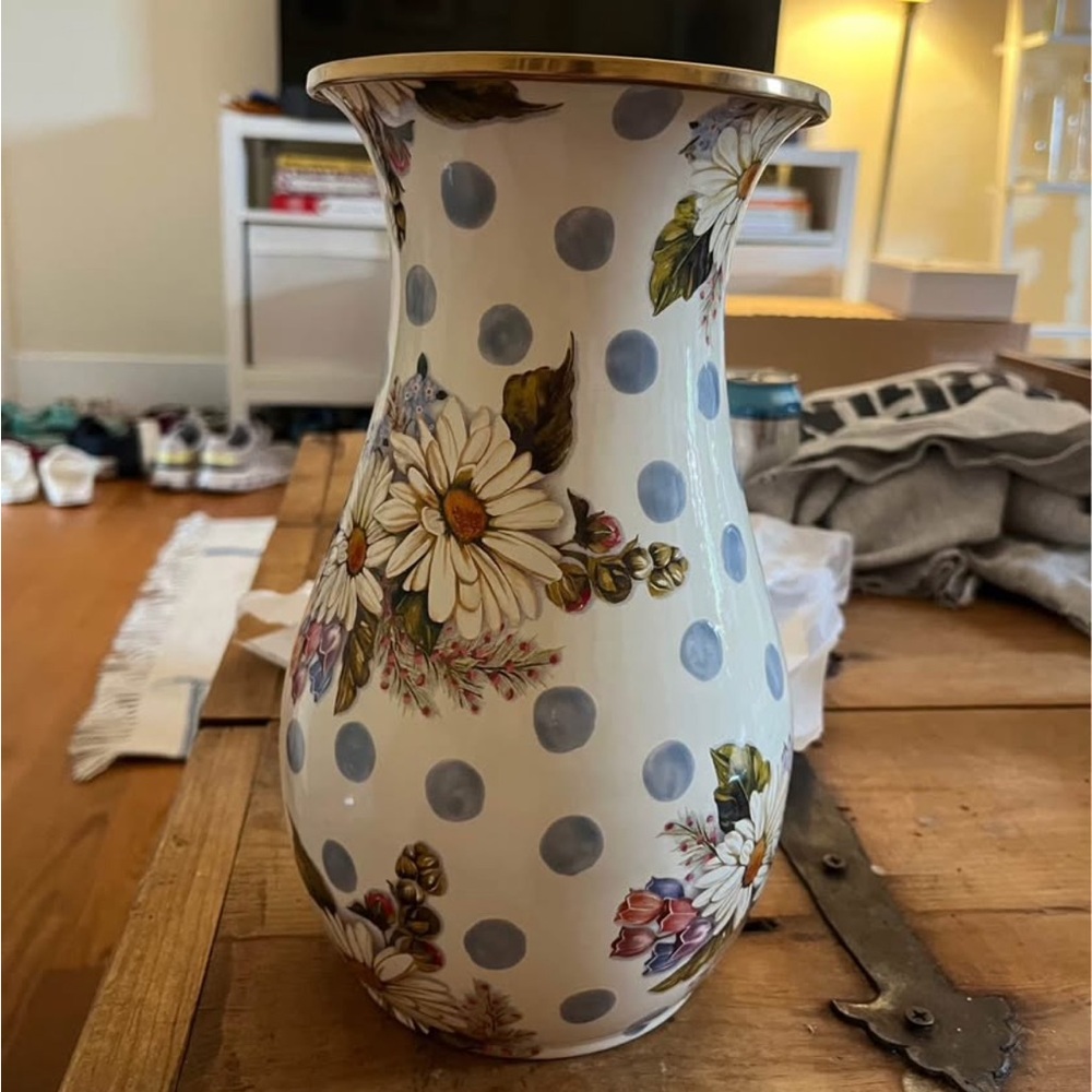 New Mackenzie Childs Wildflowers Blue Enamel Vase